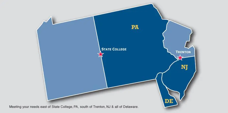 A map of pennsylvania with state college in the center.